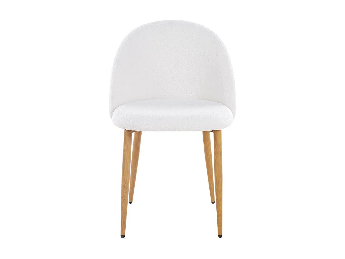 Lot de 2 chaise Kazon - Tissu à bouclettes élégant et pieds métal effet bois clair-Couleur Blanc