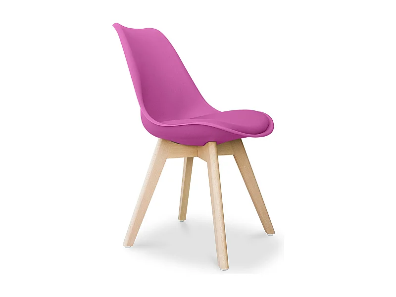 Chaise Tula style nordique - Assise en simili cuir et pieds en bois clair-Couleur Fuchsia