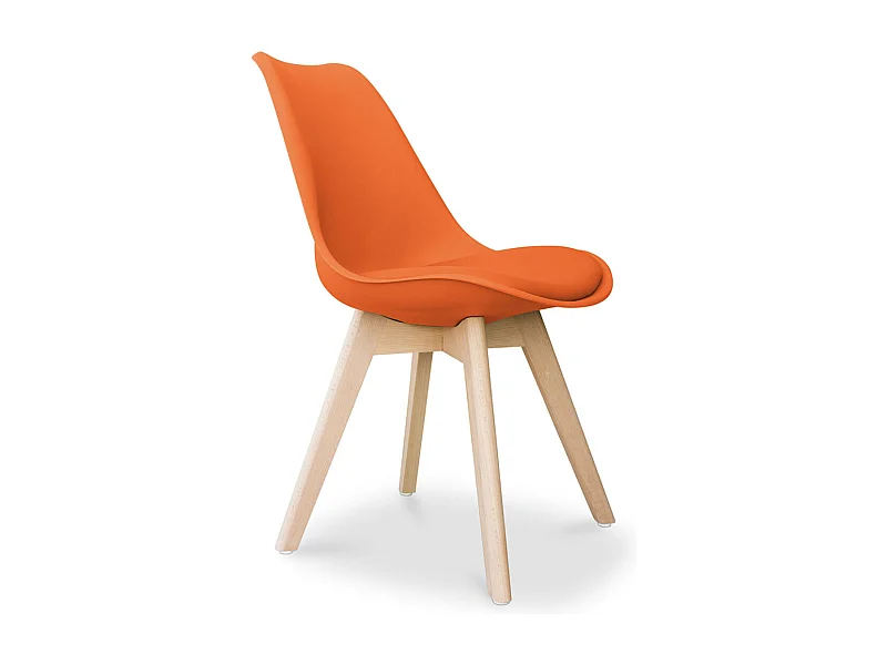 Chaise Tula style nordique - Assise en simili cuir et pieds en bois clair-Couleur Orange