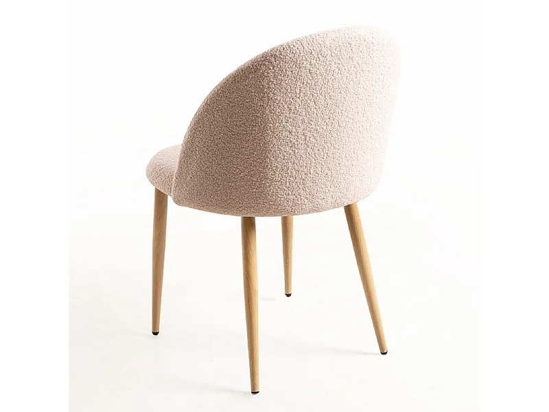 Lot de 2 chaise Kazon - Tissu à bouclettes élégant et pieds métal effet bois clair-Couleur Beige