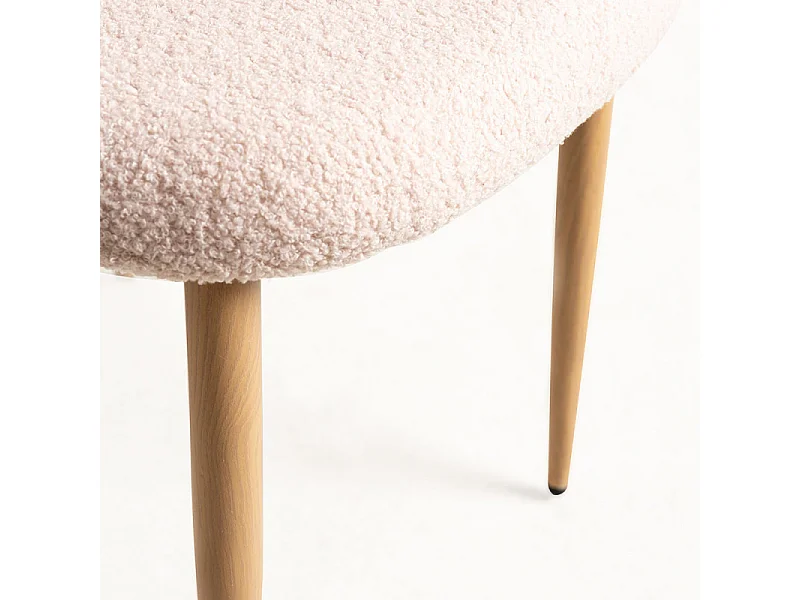 Lot de 2 chaise Kazon - Tissu à bouclettes élégant et pieds métal effet bois clair-Couleur Beige