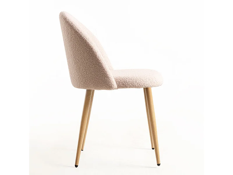 Lot de 2 chaise Kazon - Tissu à bouclettes élégant et pieds métal effet bois clair-Couleur Beige