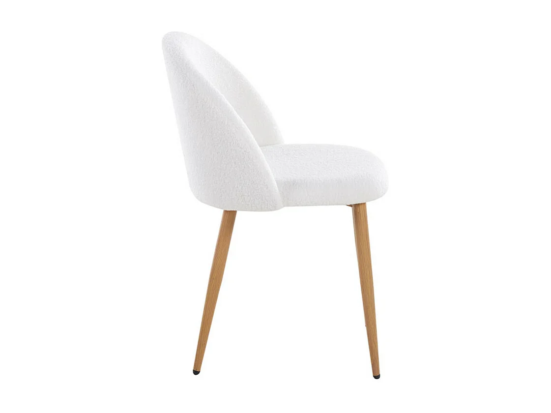 Lot de 2 chaise Kazon - Tissu à bouclettes élégant et pieds métal effet bois clair-Couleur Beige