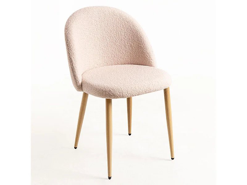 Lot de 2 chaise Kazon - Tissu à bouclettes élégant et pieds métal effet bois clair-Couleur Beige