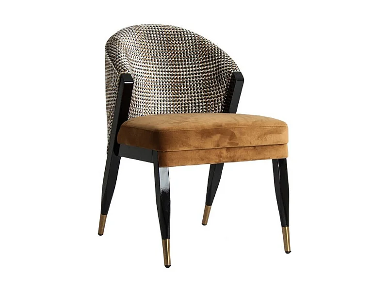 Silla art decó de terciopelo mostaza Bari con patas de madera maciza negra