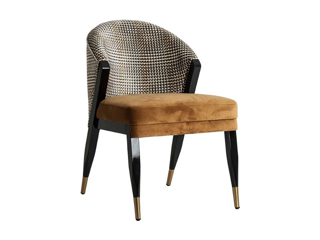 Chaise art déco velours moutarde et pieds bois massif noir Bari