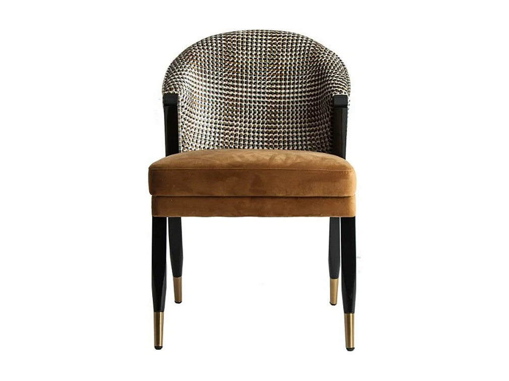 Chaise art déco velours moutarde et pieds bois massif noir Bari