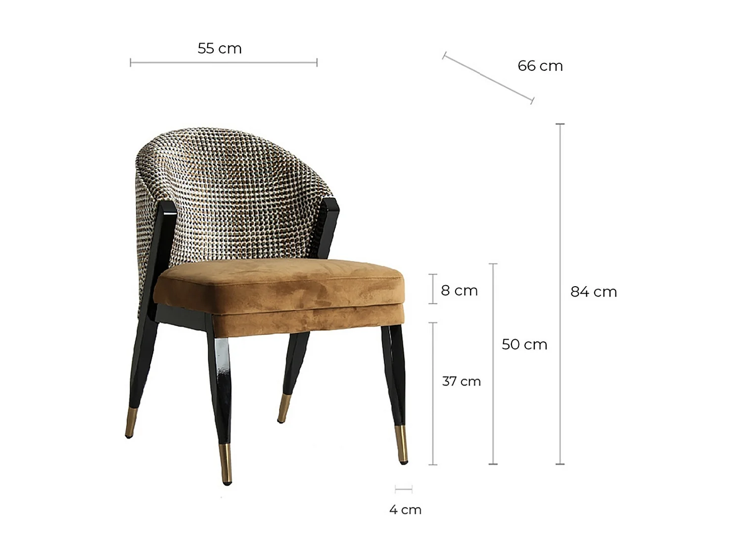 Chaise art déco velours moutarde et pieds bois massif noir Bari