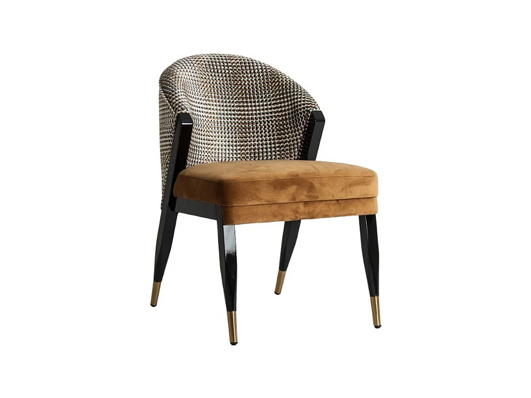 Chaise art déco velours moutarde et pieds bois massif noir Bari