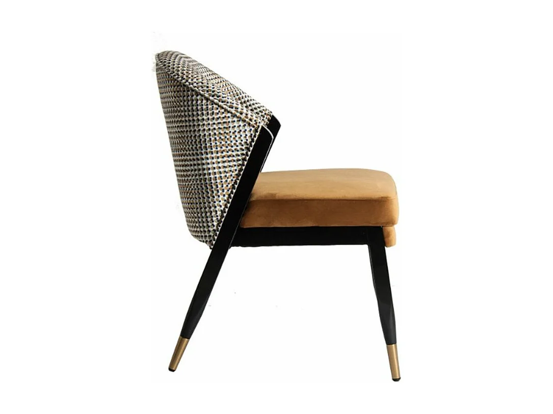 Silla art decó de terciopelo mostaza Bari con patas de madera maciza negra