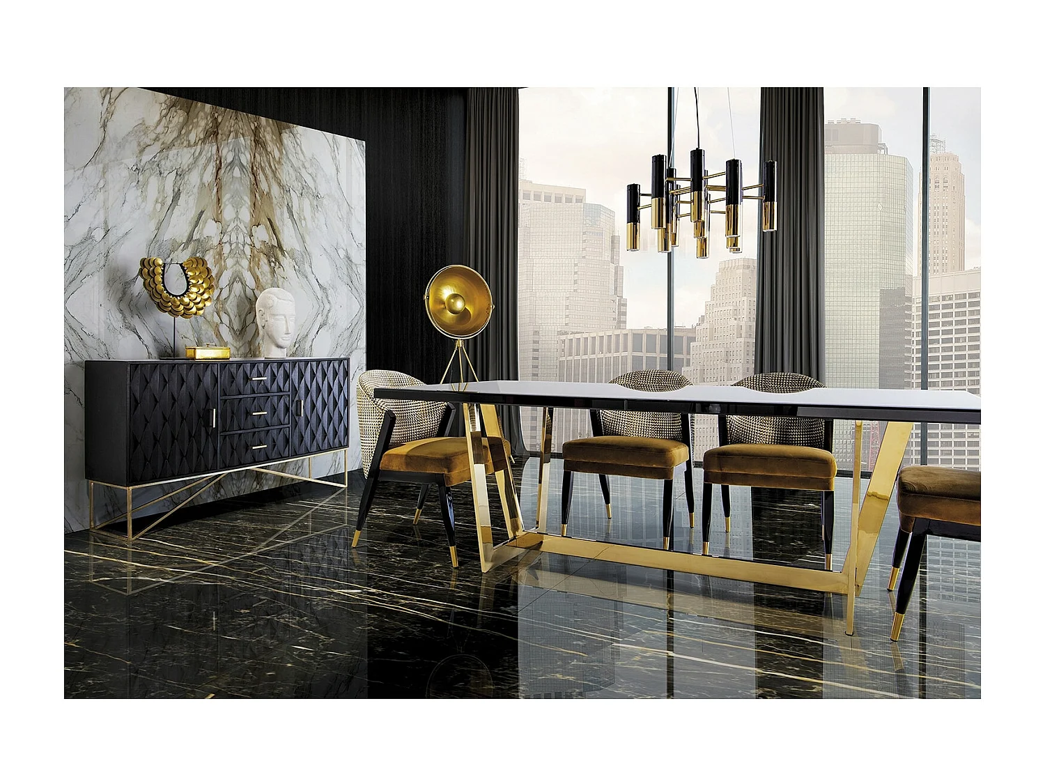 Silla art decó de terciopelo mostaza Bari con patas de madera maciza negra