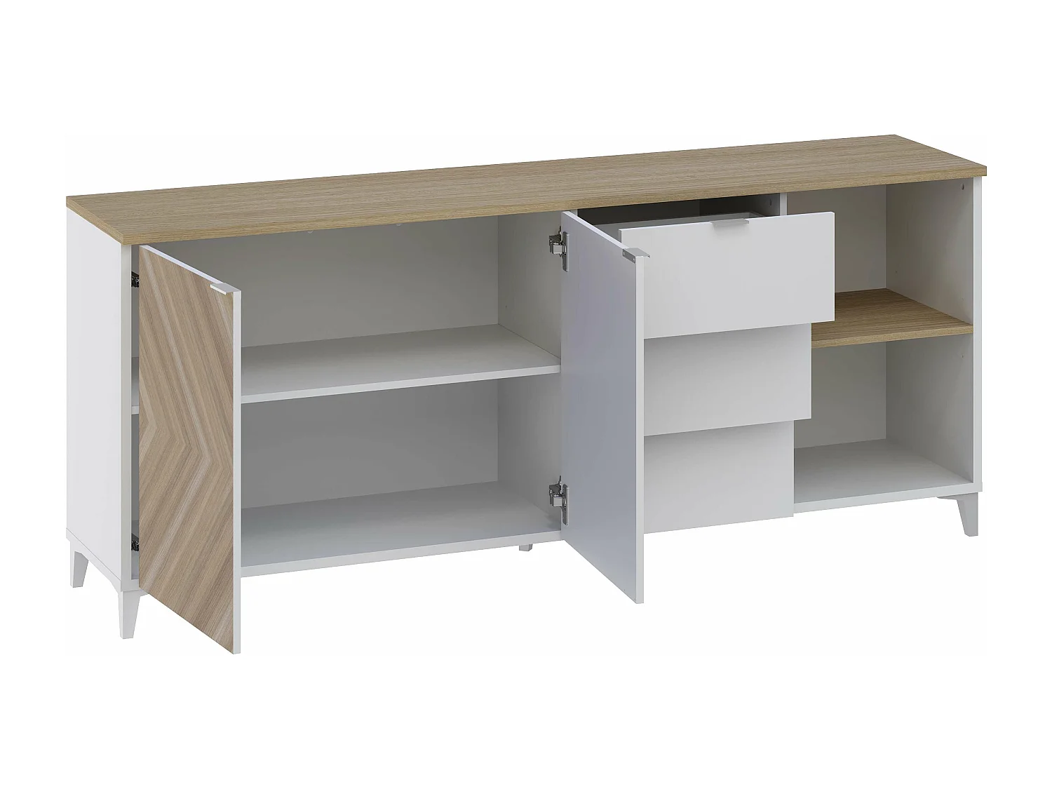 Buffet Neo 2 portes 3 tiroirs 83,5x180x44 cm noir et chêne TALESA