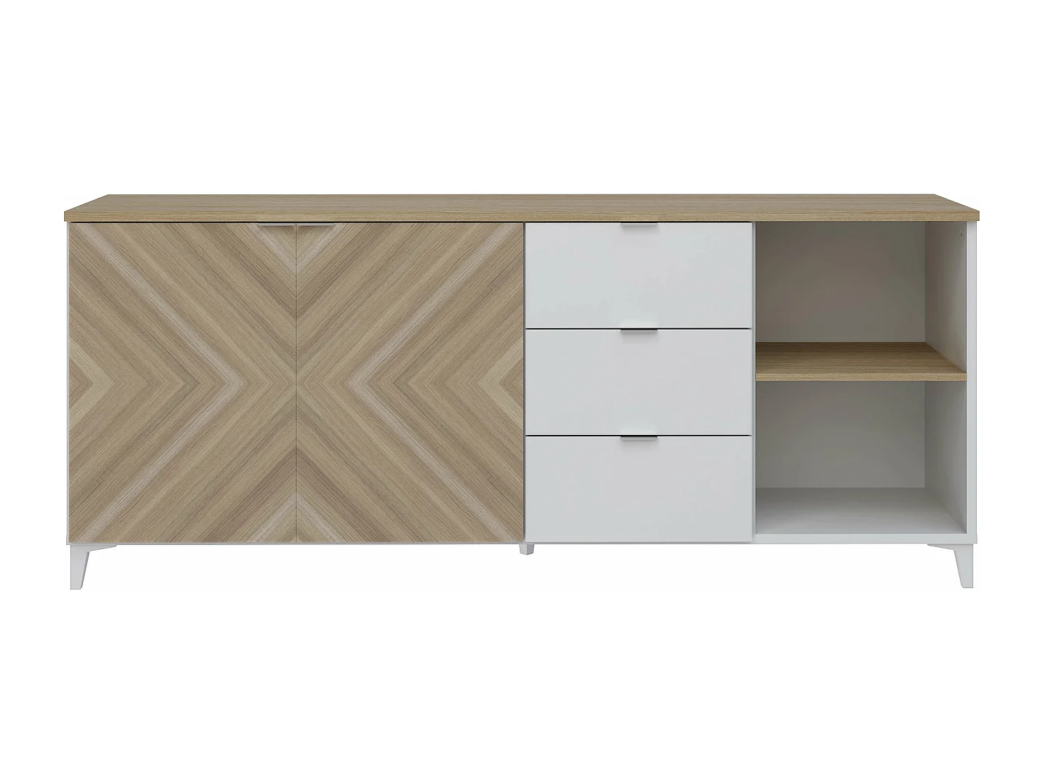 Buffet Neo 2 portes 3 tiroirs 83,5x180x44 cm noir et chêne TALESA