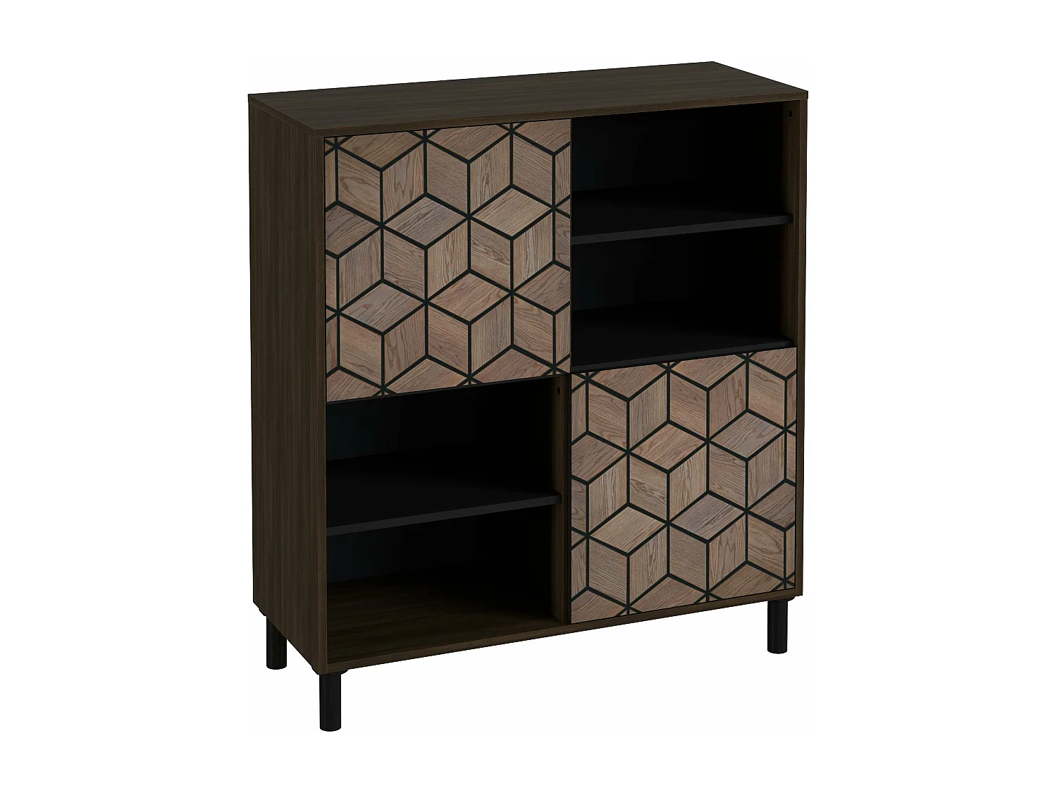 Buffet 3D 2 portes 113x101x40 cm noyer et noir TALESA