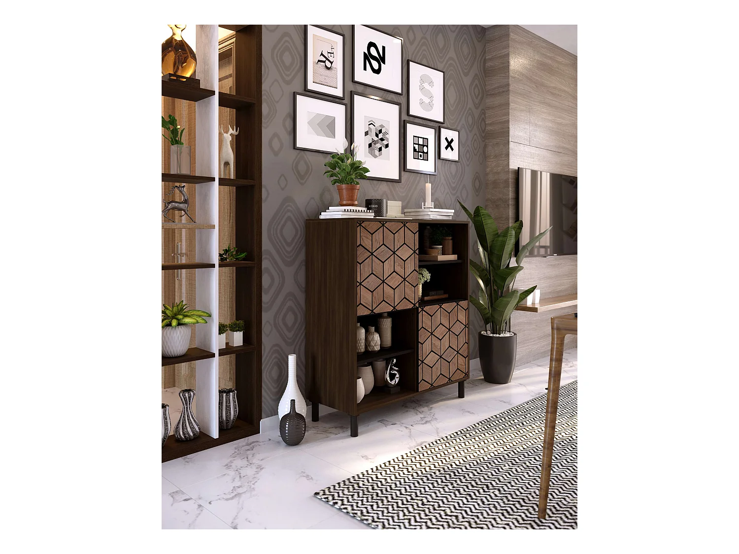 Buffet 3D 2 portes 113x101x40 cm noyer et noir TALESA