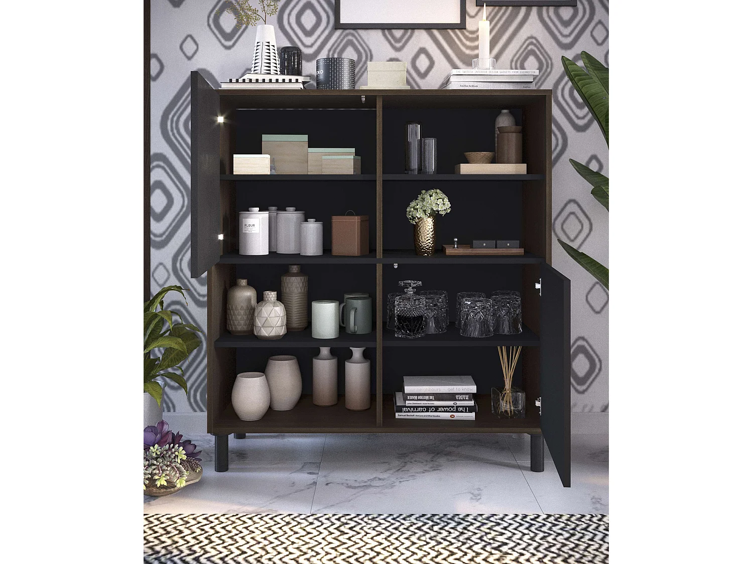 Buffet 3D 2 portes 113x101x40 cm noyer et noir TALESA