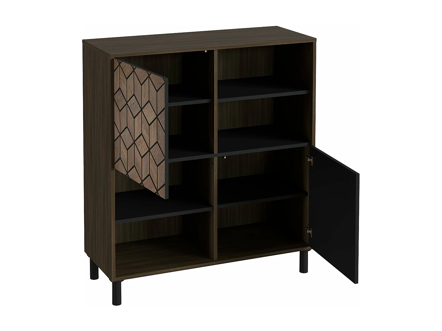 Buffet 3D 2 portes 113x101x40 cm noyer et noir TALESA