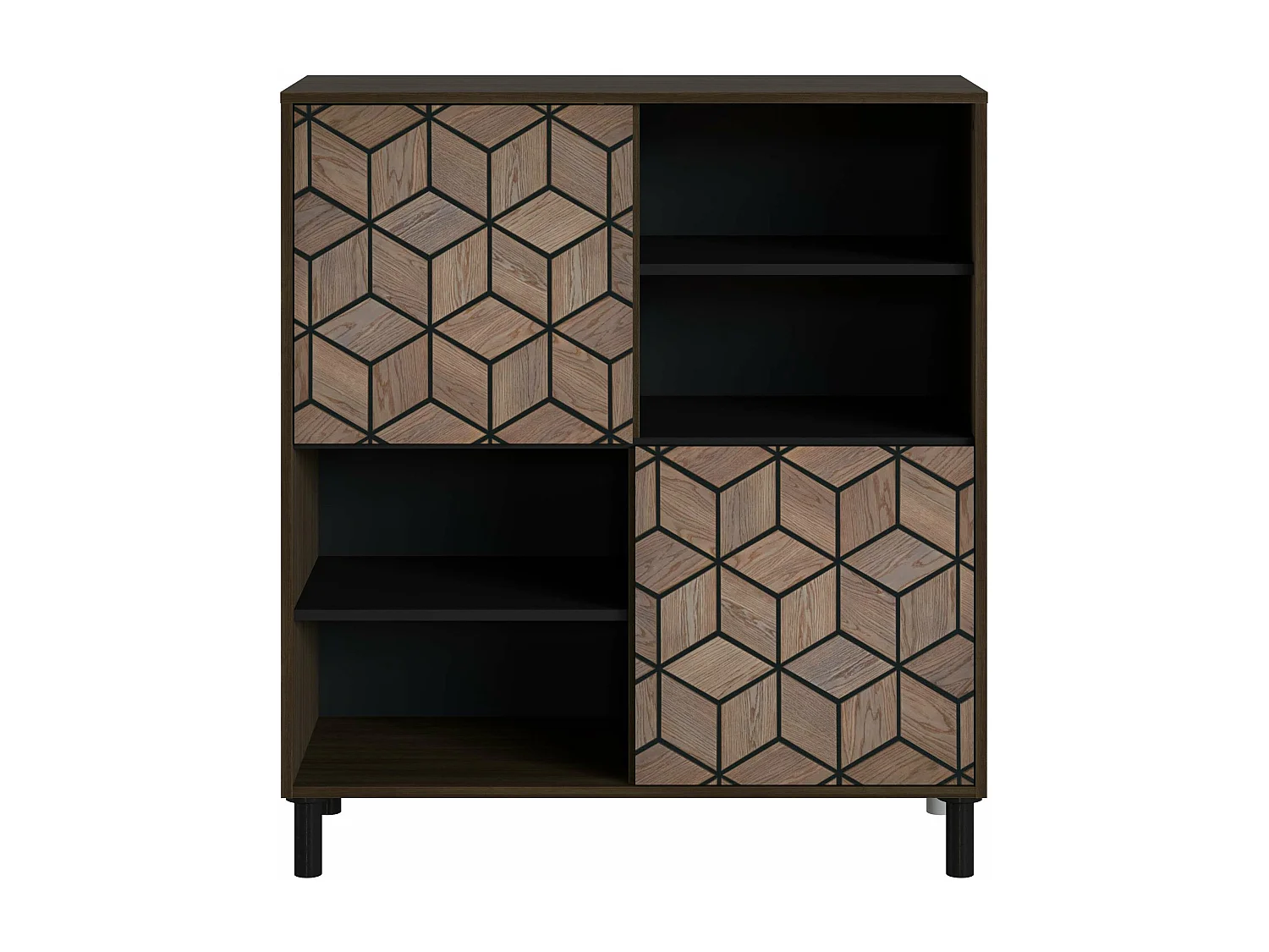 Buffet 3D 2 portes 113x101x40 cm noyer et noir TALESA
