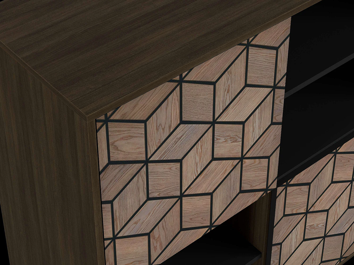 Buffet 3D 2 portes 113x101x40 cm noyer et noir TALESA