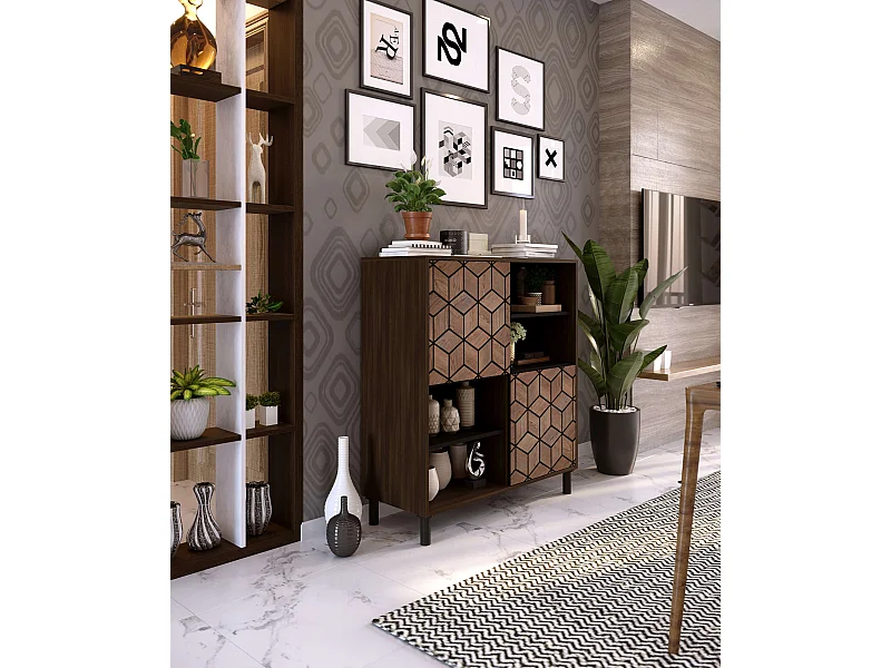 Buffet 3D 2 portes 113x101x40 cm noyer et noir TALESA