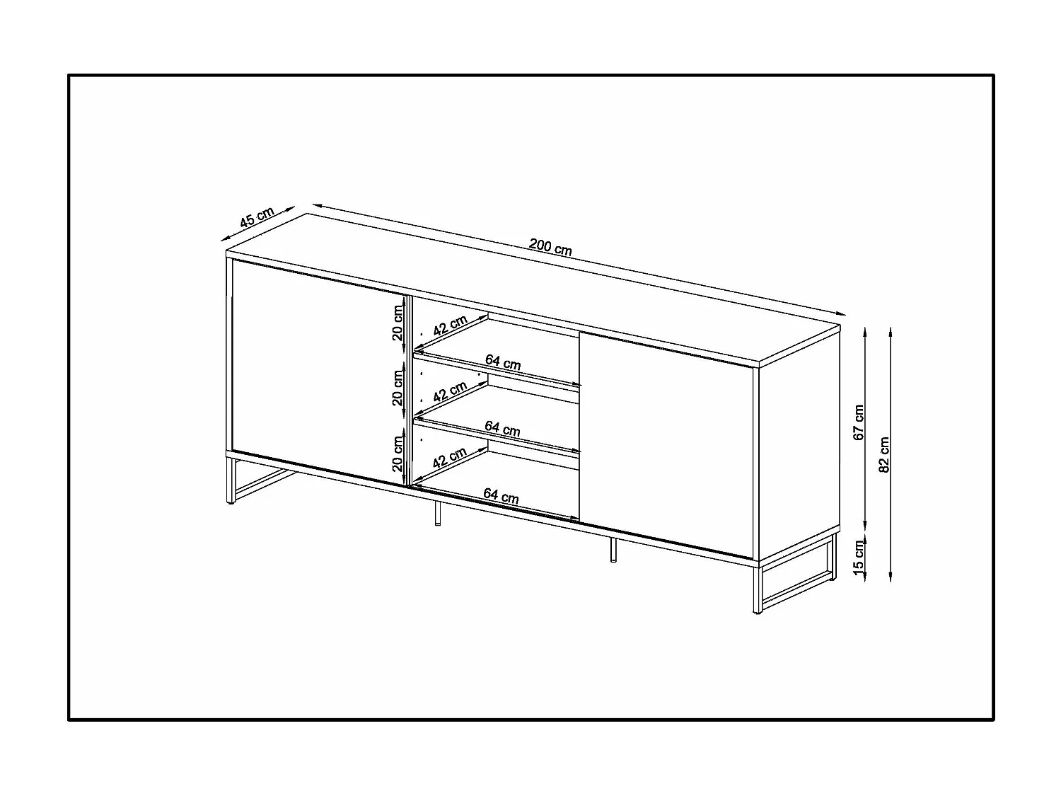 Buffet Pyramid 2 portes 82x200x45 cm noir et chêne TALESA