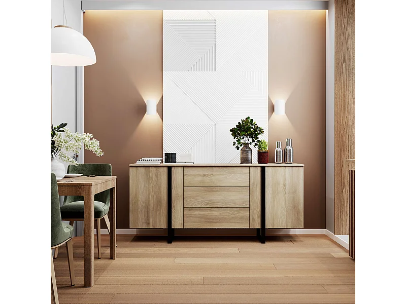 Buffet Mediterráneo 2 portes 3 tiroirs 81x180x40 cm chêne TALESA