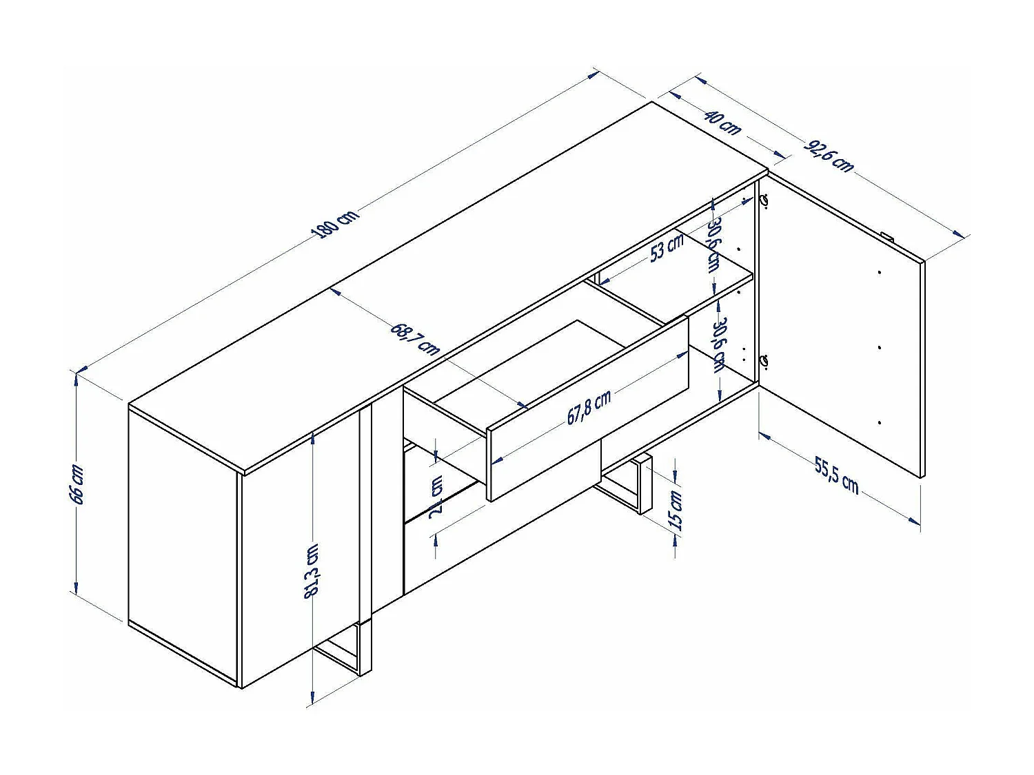 Buffet Mediterráneo 2 portes 3 tiroirs 81x180x40 cm chêne TALESA