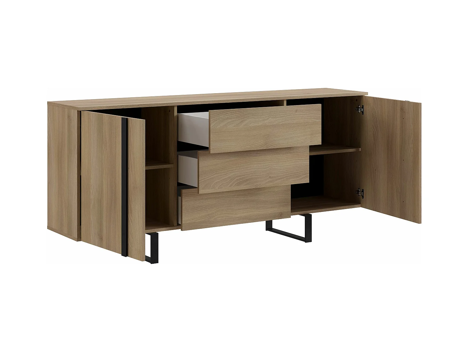 Buffet Mediterráneo 2 portes 3 tiroirs 81x180x40 cm chêne TALESA