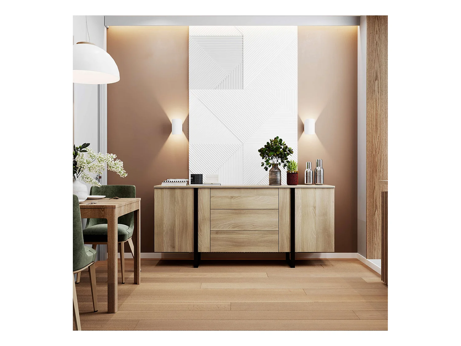 Buffet Mediterráneo 2 portes 3 tiroirs 81x180x40 cm chêne TALESA