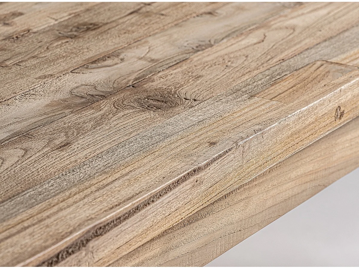 Table à manger rectangulaire bois massif naturel vieilli style colonial Rubha 240cm