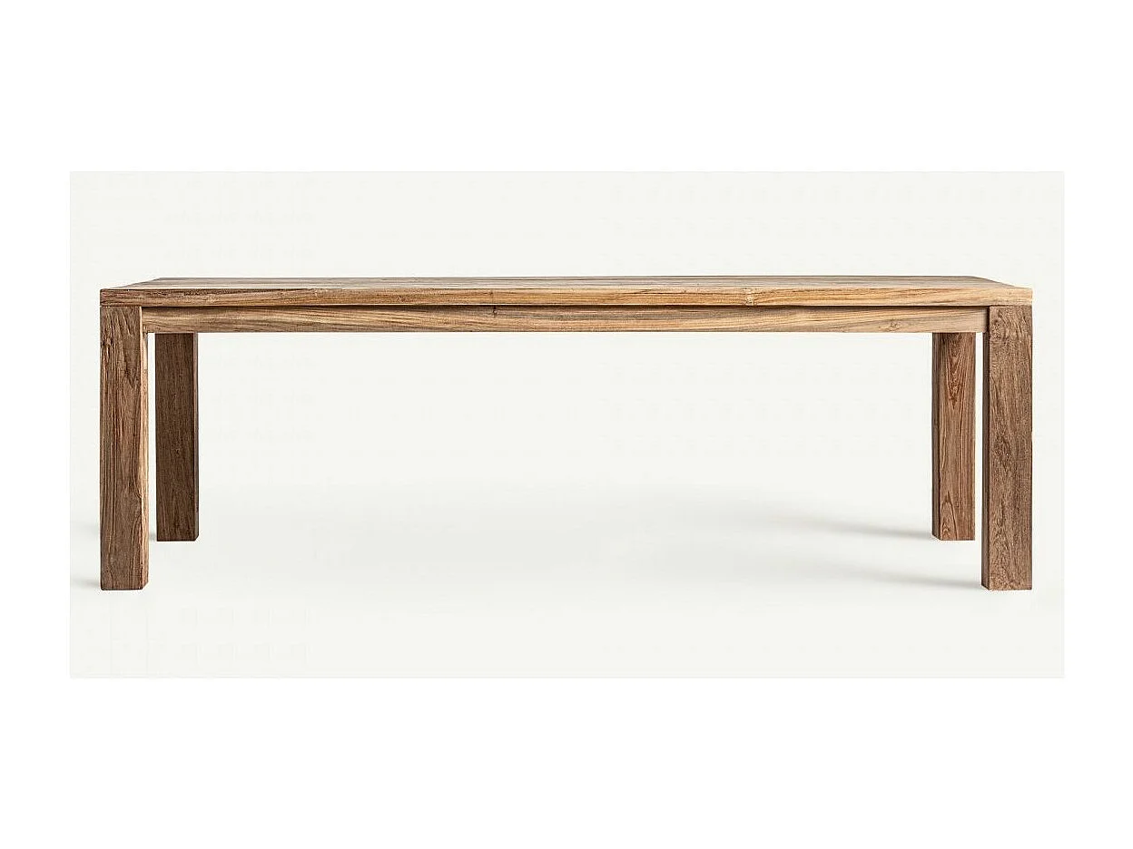 Table à manger rectangulaire bois massif naturel vieilli style colonial Rubha 240cm