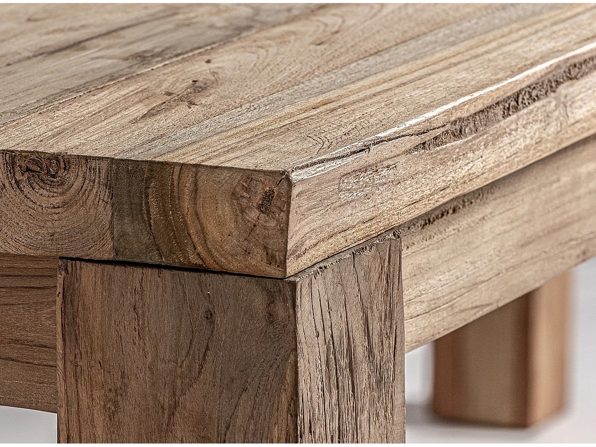 Table à manger rectangulaire bois massif naturel vieilli style colonial Rubha 240cm