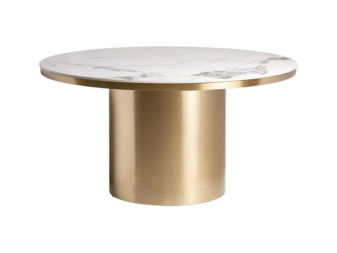 Table à manger ronde porcelaine et acier doré Tikah 150cm
