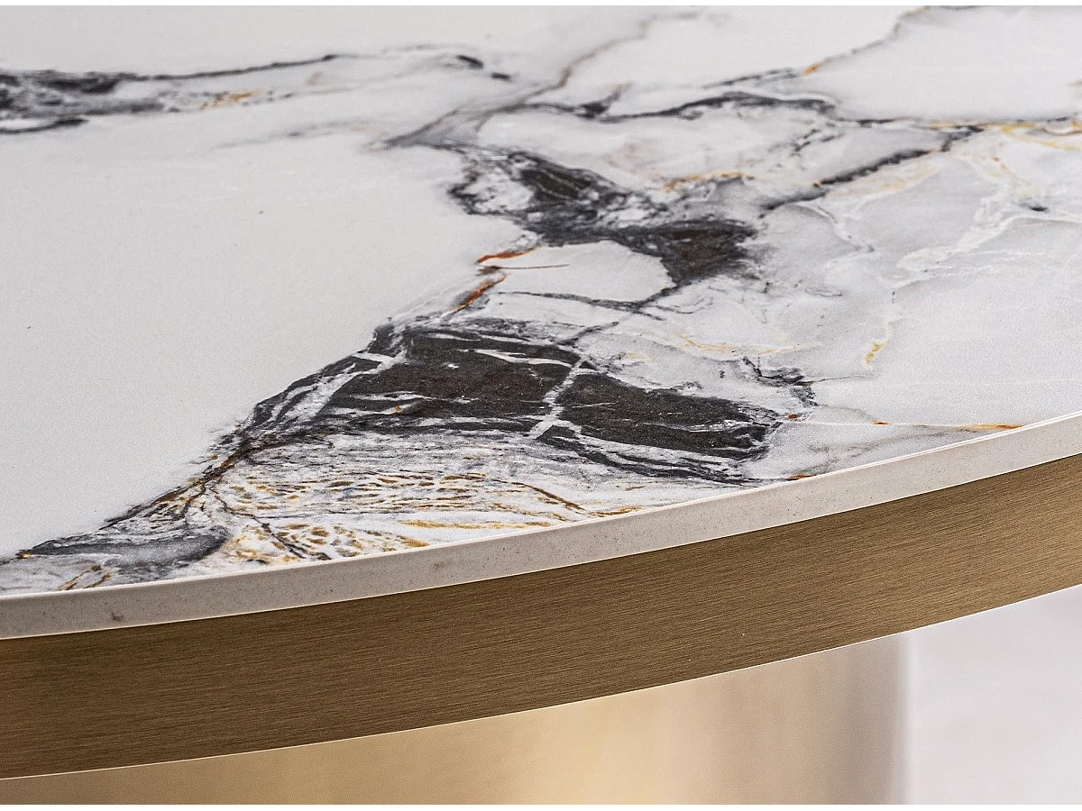 Table à manger ronde porcelaine et acier doré Tikah 150cm