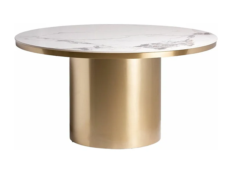 Table à manger ronde porcelaine et acier doré Tikah 150cm