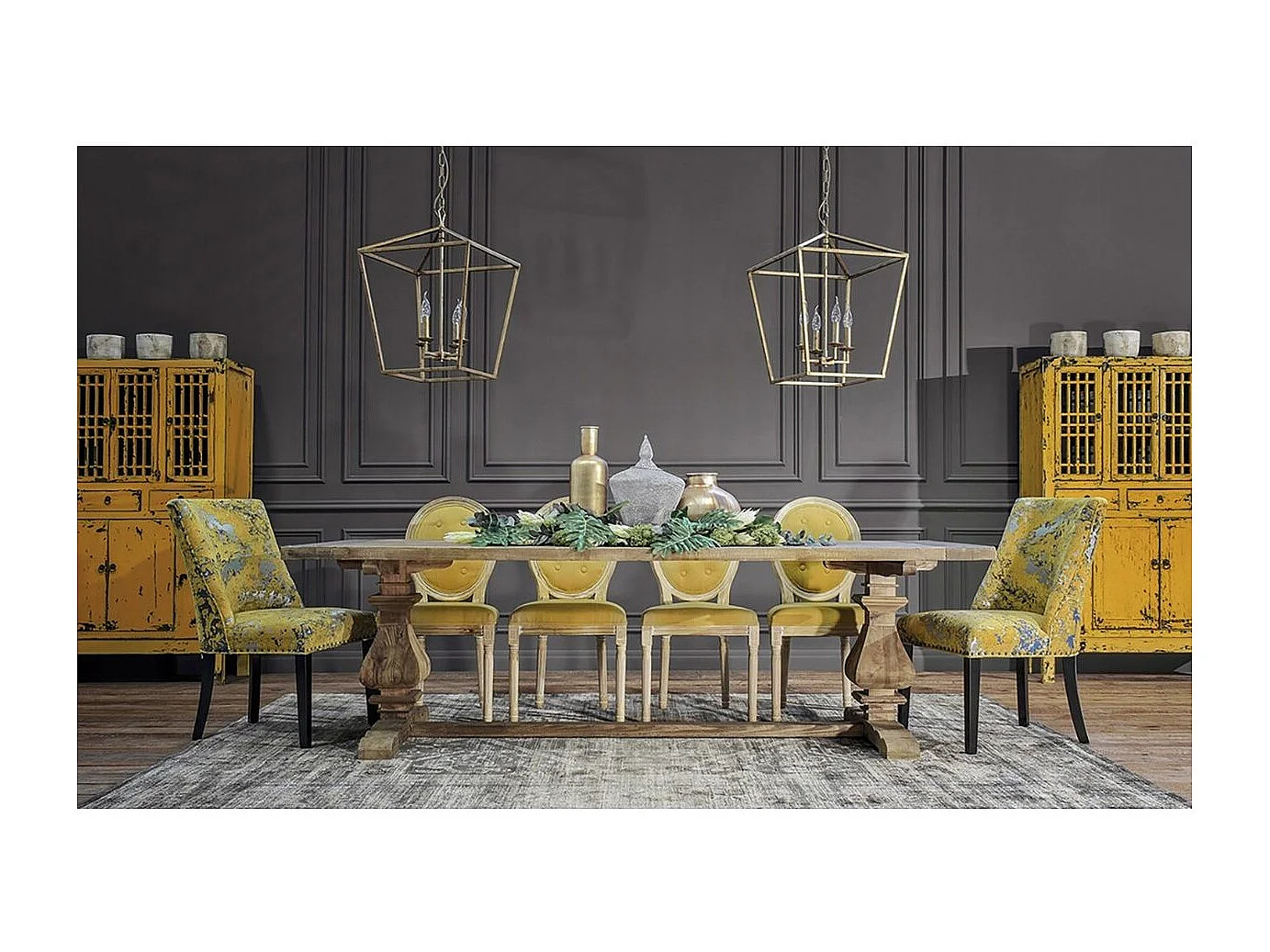 Table à manger pin massif clair recyclé Kadix 200cm