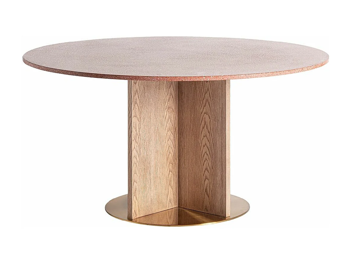 Mesa de comedor Louwa redonda de madera de roble y piedra roja 150 cm