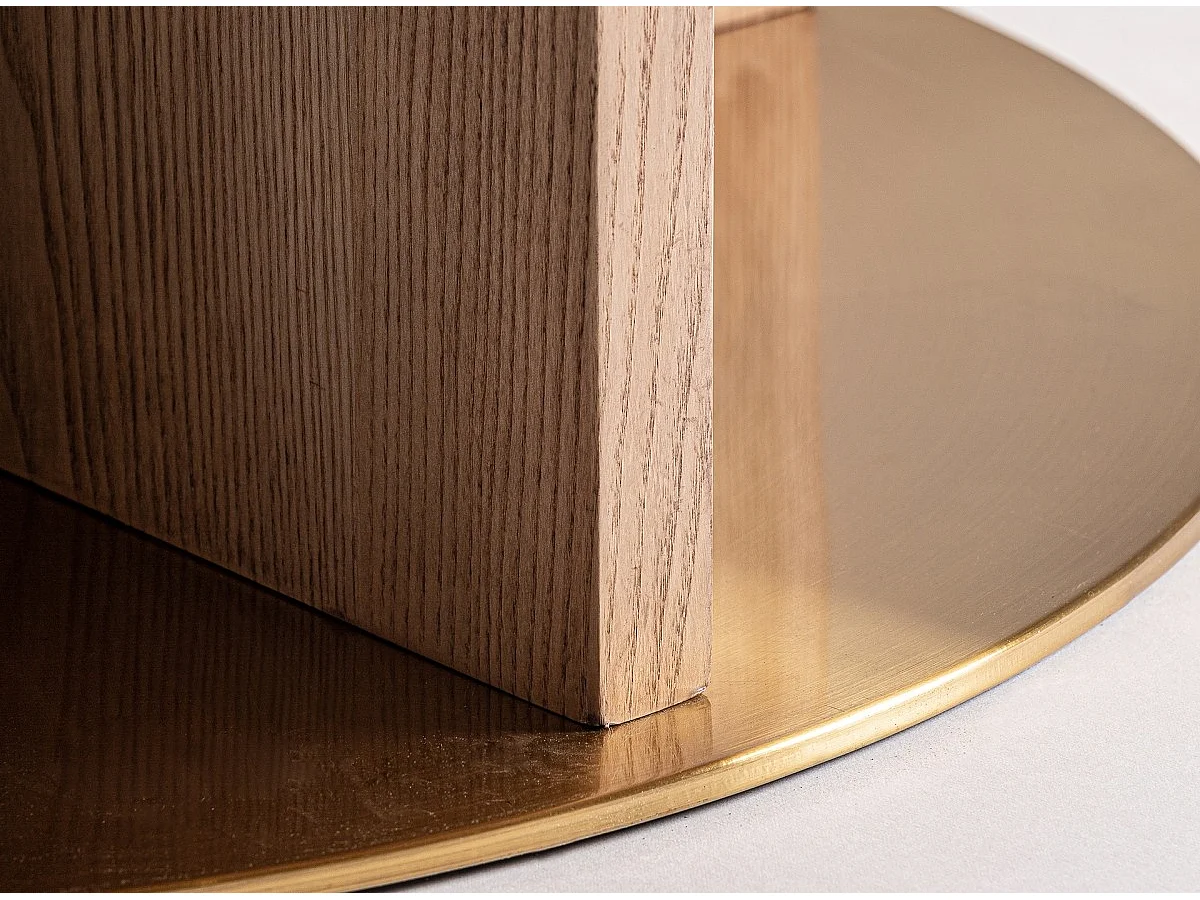 Mesa de comedor Louwa redonda de madera de roble y piedra roja 150 cm