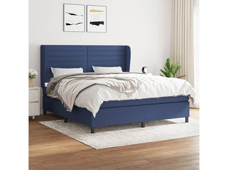 Sommier à lattes de lit avec matelas Bleu 160x200 Tissu