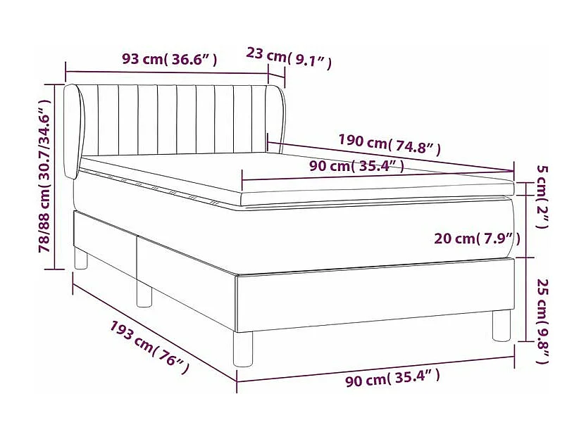 Sommier à lattes de lit et matelas Crème 90x190 Tissu