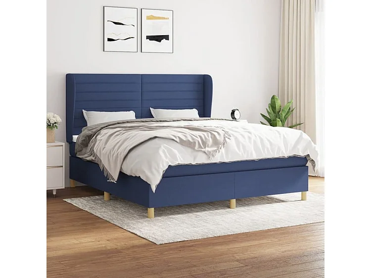 Sommier à lattes de lit avec matelas Bleu 160x200 Tissu