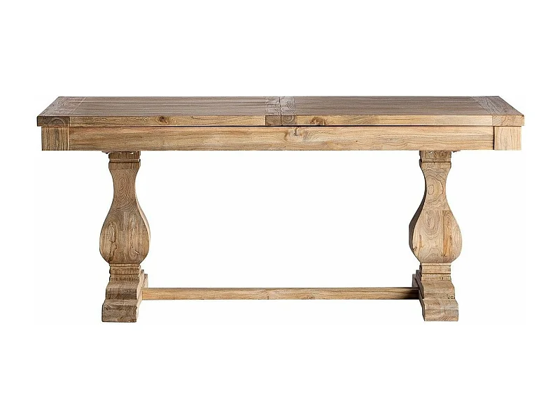 Table à manger rectangulaire à rallonge bois d'orme massif Bukila-Largeur extensible 200x280cm