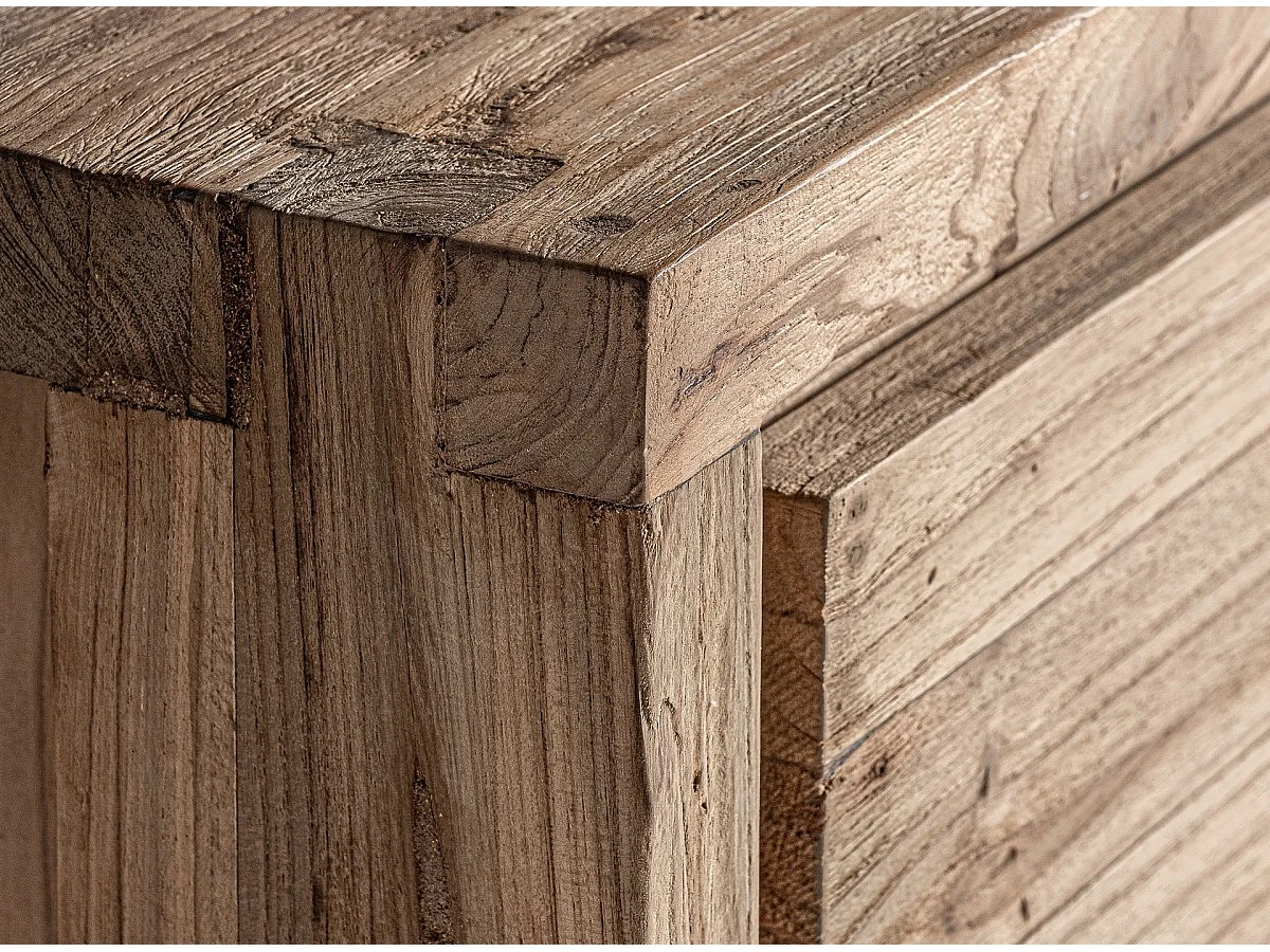 Commode 6 tiroirs bois massif naturel vieilli style colonial Rubha 140cm