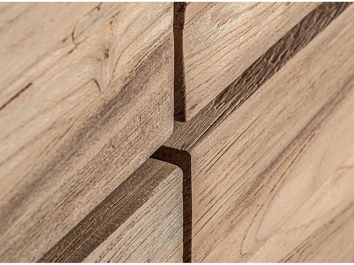 Commode 6 tiroirs bois massif naturel vieilli style colonial Rubha 140cm