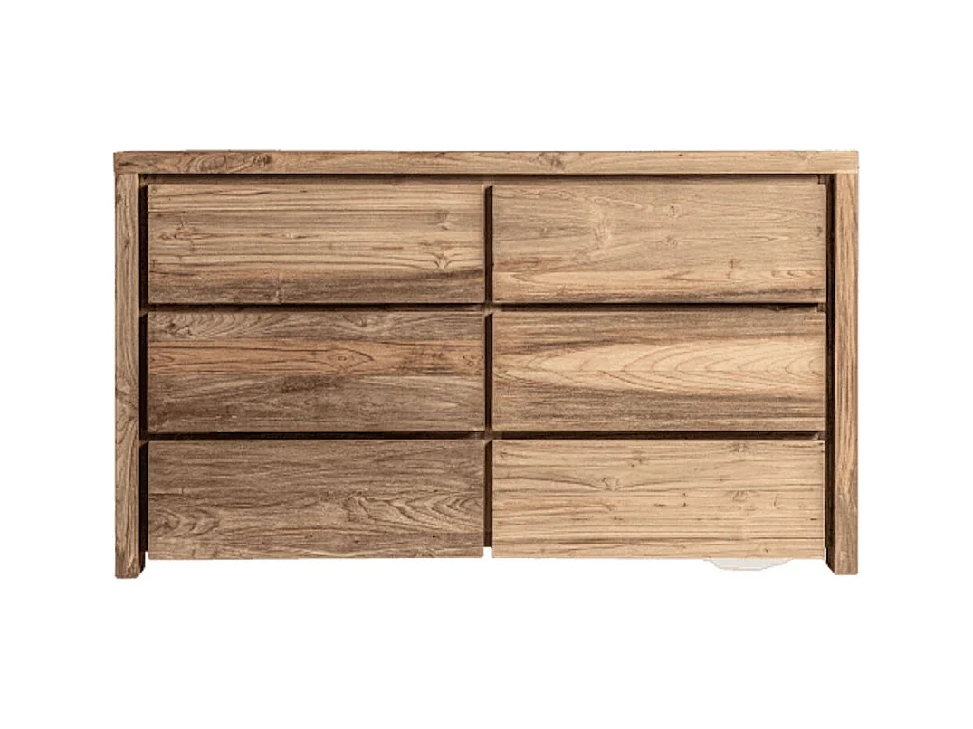 Cómoda Rubha 6 cajones madera maciza natural envejecida estilo colonial 140 cm