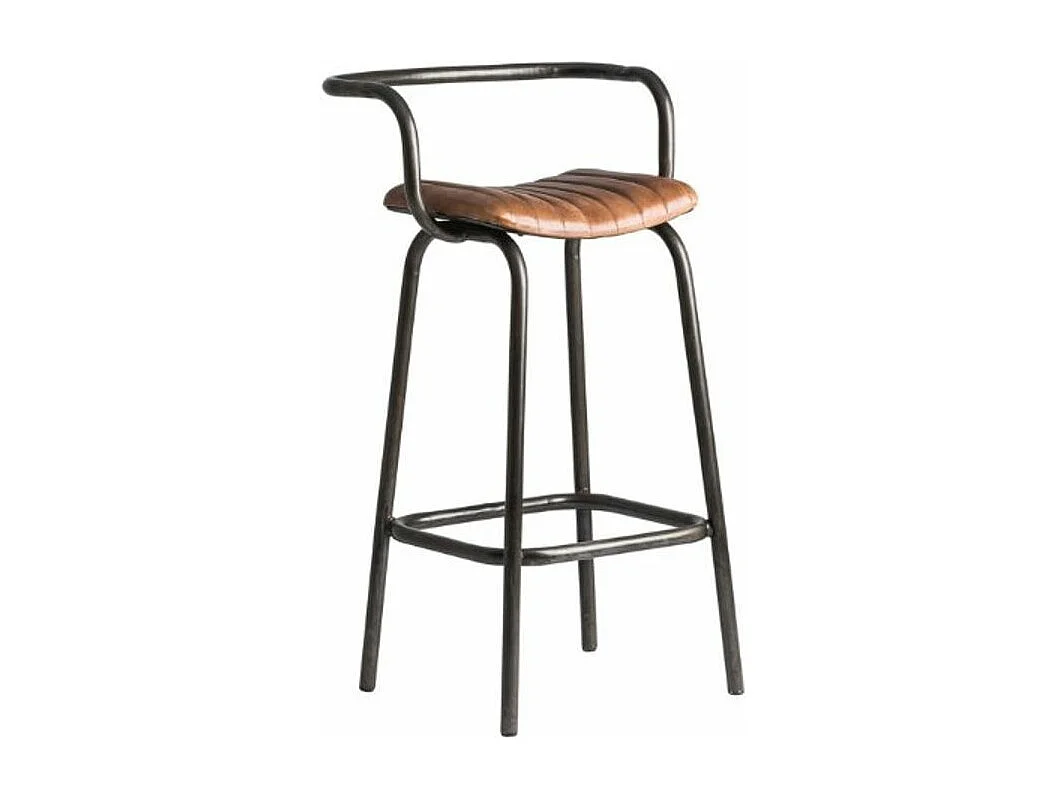 Tabouret de bar cuir marron et pieds métal Alina