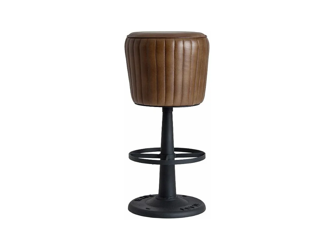 Tabouret de bar cuir marron et métal noir Lazar