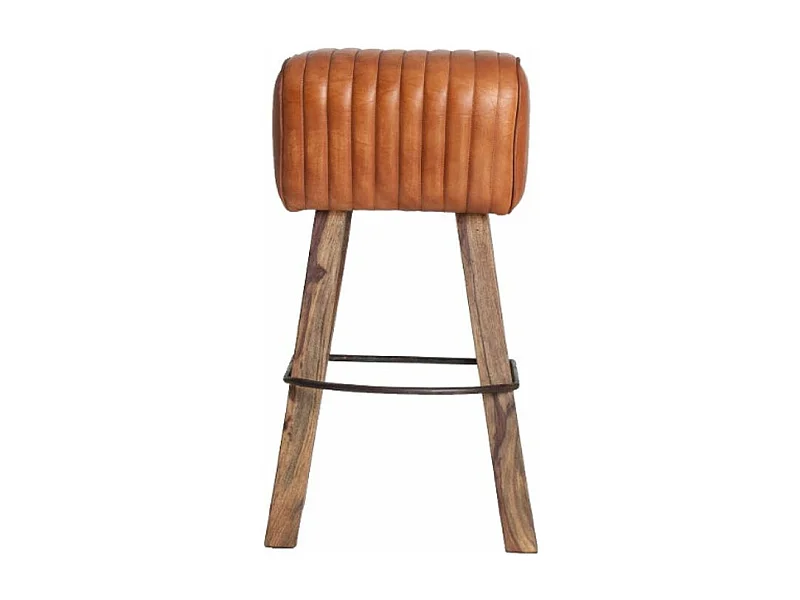Tabouret de bar cuir marron et pieds acacia massif clair Marina