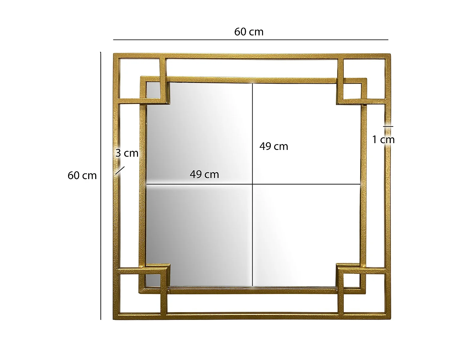 Miroir Murale Métal Carré Miroir Mur Couloir Grand Moderne Doré Cadre