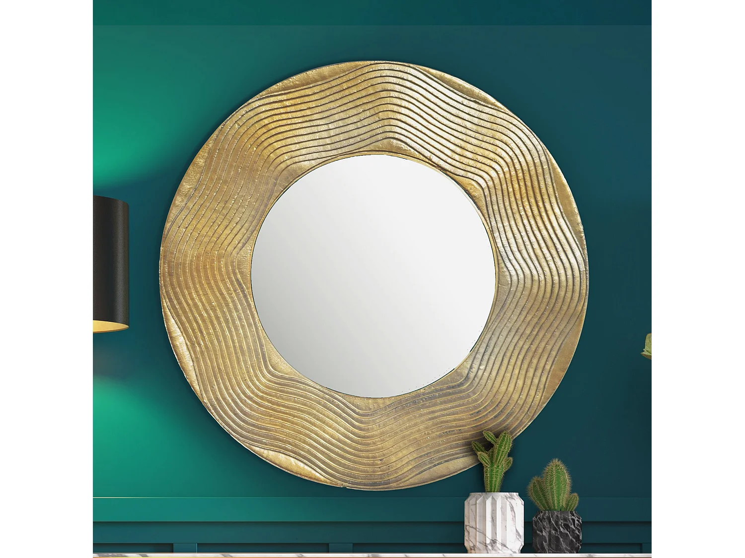 Miroir Murale Métal 74 cm Miroir Mur Couloir Grand Moderne Doré Ronde